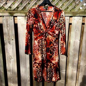 Cartise brown & black animal print long sleeve stretchy dress - size 8
